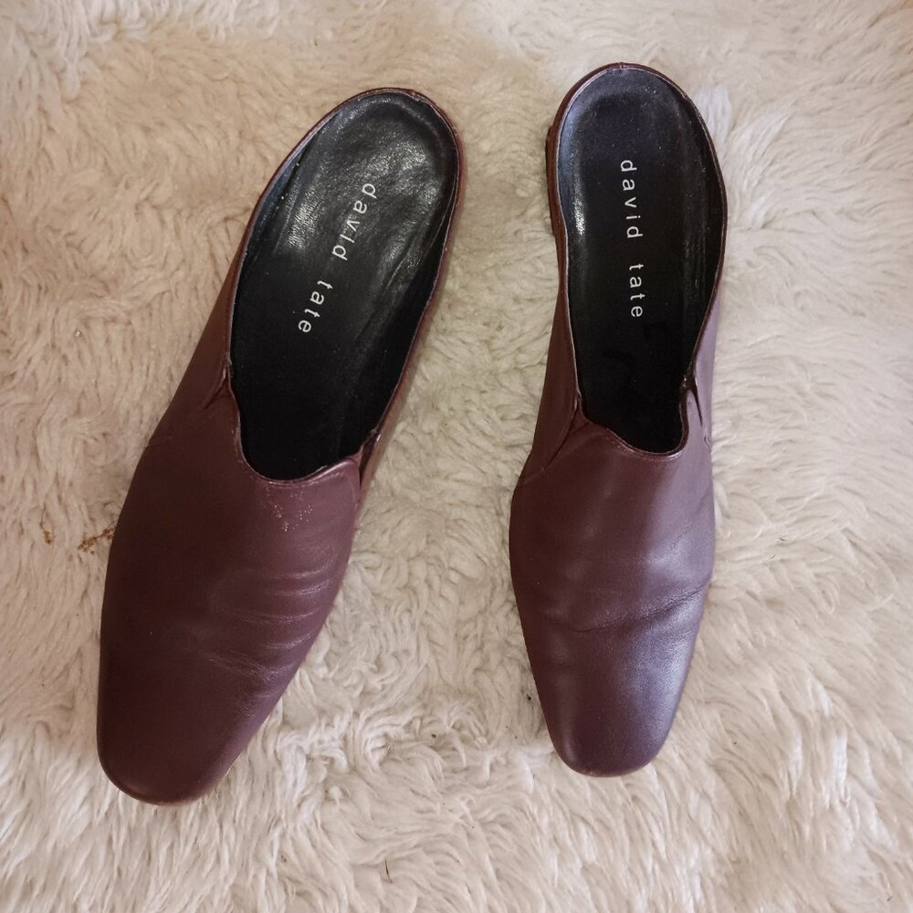 Mount Up on These Mules! David Tate Chunk Heel Brown Mules - Picture 2 of 4